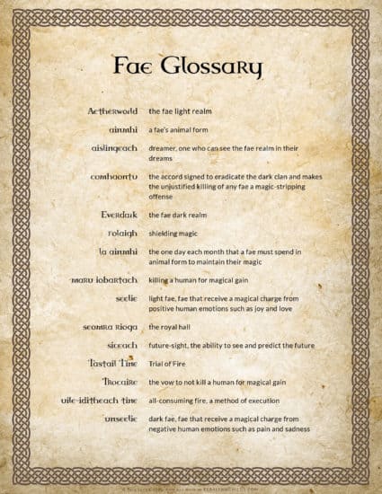The Fae Glossary consisting of terms used in the Darkly Fae series.