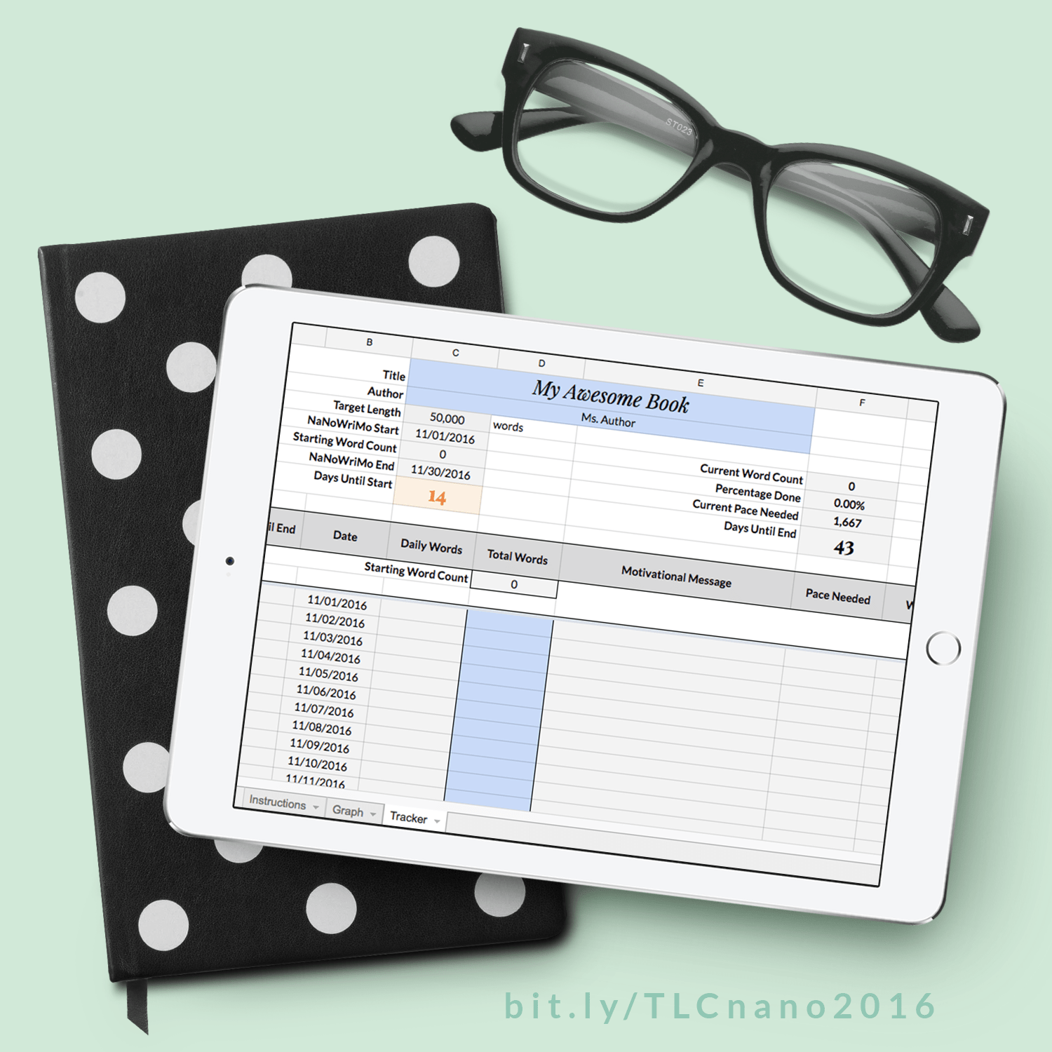 Free digital NaNoWriMo 2016 Word Count Tracker from Tera Lynn Childs.
