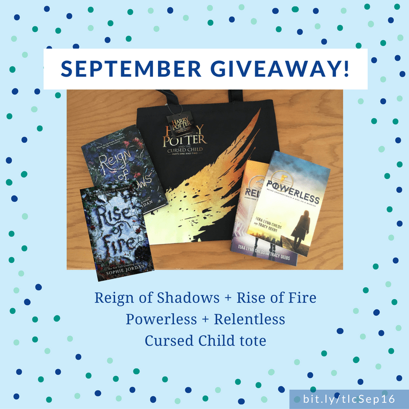Win four (4) signed books and a tote bag from Harry Potter and the Cursed Child in the September 2016 giveaway from YA author Tera Lynn Childs. Visit bit.ly/tlcSep16 to enter today!