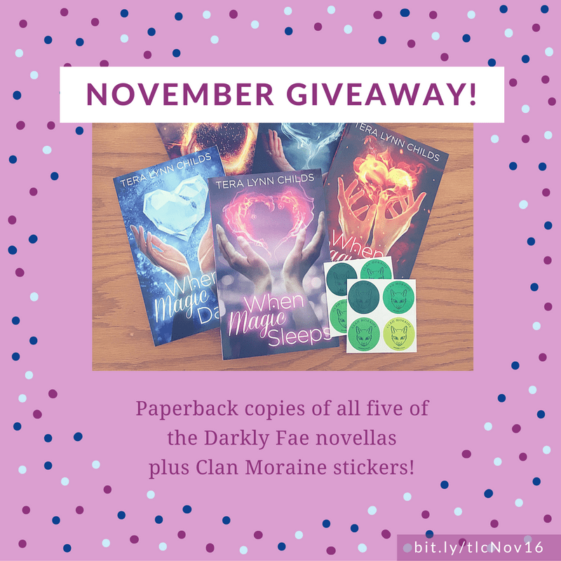 Win five (5) exclusive paperbacks and a set of Clan Moraine stickers in the November 2016 giveaway from YA author Tera Lynn Childs. Visit bit.ly/tlcNov16 to enter today!