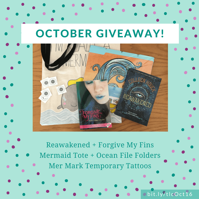 Win two (2) awesome books, a mermaid tote, gorgeous folders, and mer mark tattoos in the October 2016 giveaway from YA author Tera Lynn Childs. Visit bit.ly/tlcOct16 to enter today!