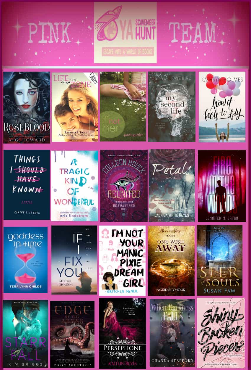 Start at my stop and follow the Pink Team trail to find exclusive bonus content and chances to win tons of free and awesome YA books!!!